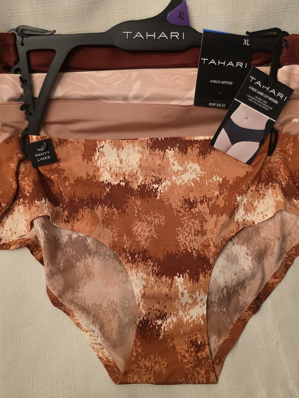 NWT 4 Pack Tahari Women's Laser Cut Hipster Panty in Rust Multi (XL)